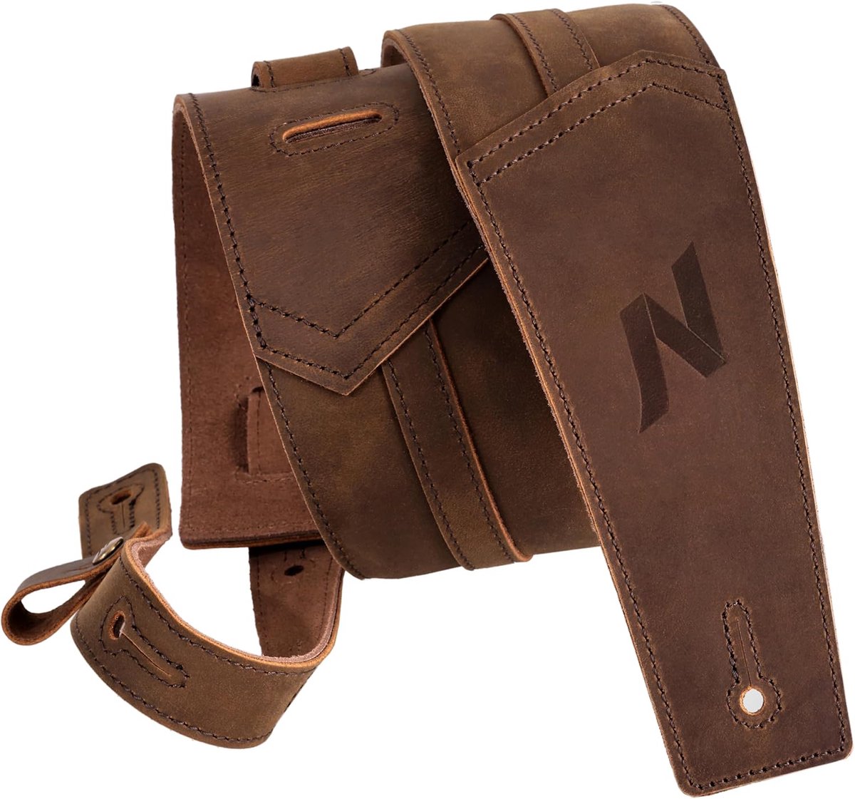 Gitarenriem 3" breed - volnerf leer - donkerbruin - verstelbaar van 49" tot 57" - ShopVlot