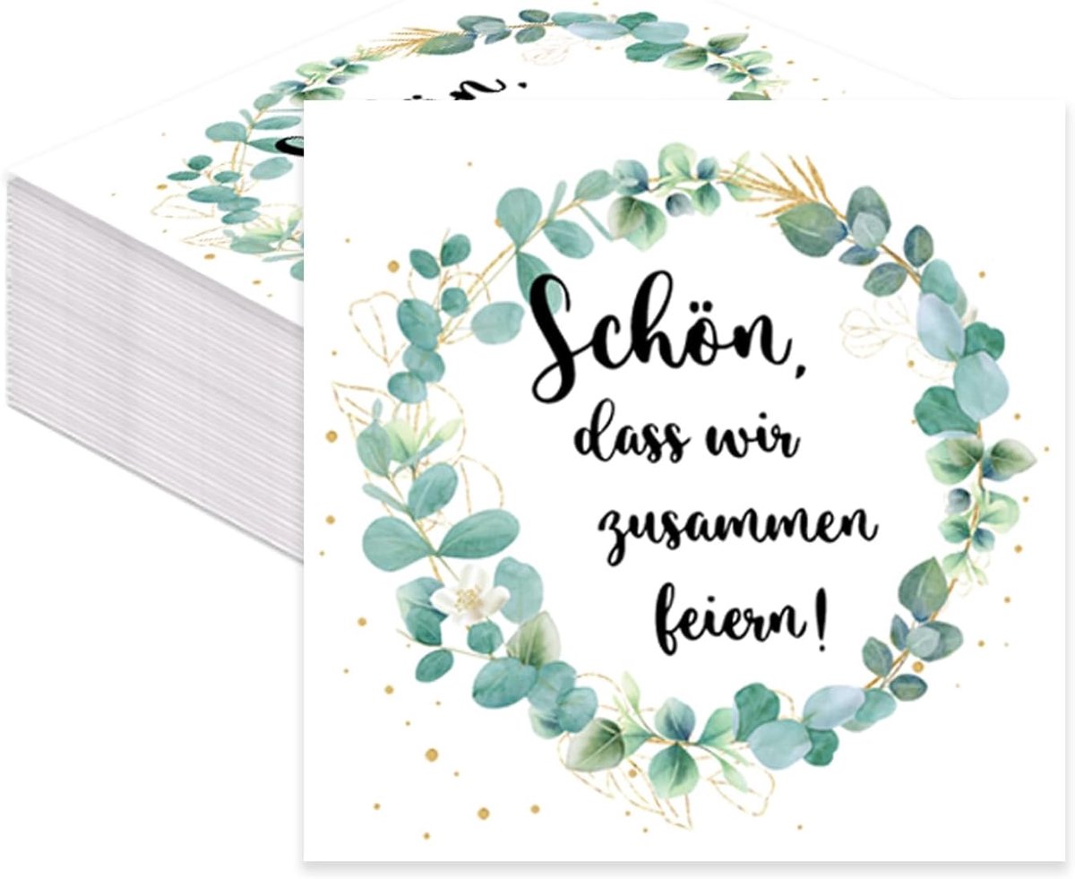 Servetten 33 x 33 cm - Eucalyptus - Inscription Schön, Dass Du Da Bist - Perfect voor verjaardagen - ShopVlot