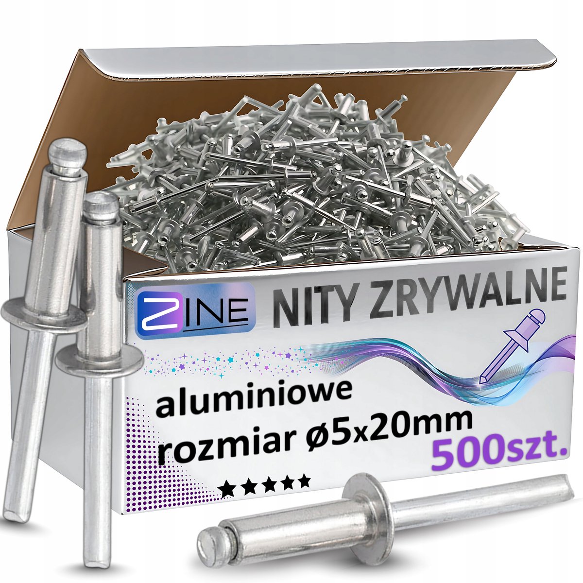 500x Aluminium Blindklinknagels 5x20mm Roestbestendig ZINE