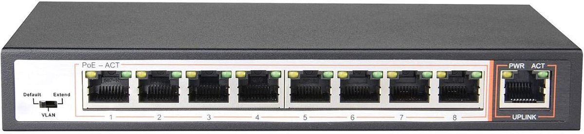 Poe Switch 9 LAN poorten - 8 PoE + 1 Uplink - 802.3af/802.3at - ideaal voor camera's - ShopVlot