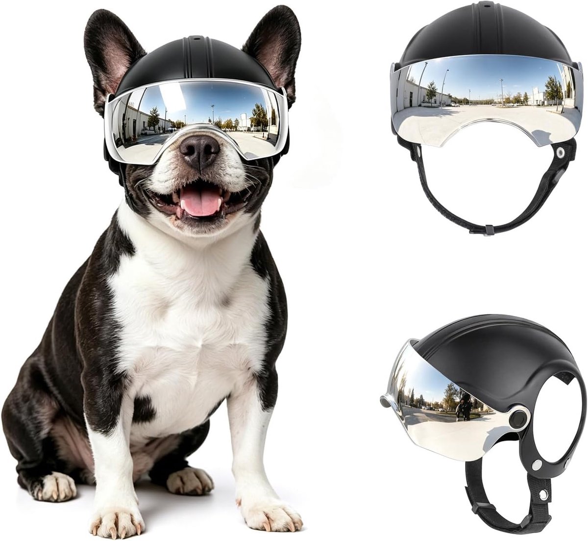 Hondenhelm met gaatjes in de oren - opklapbare lens - ABS en metaal - veilig en comfortabel - ShopVlot