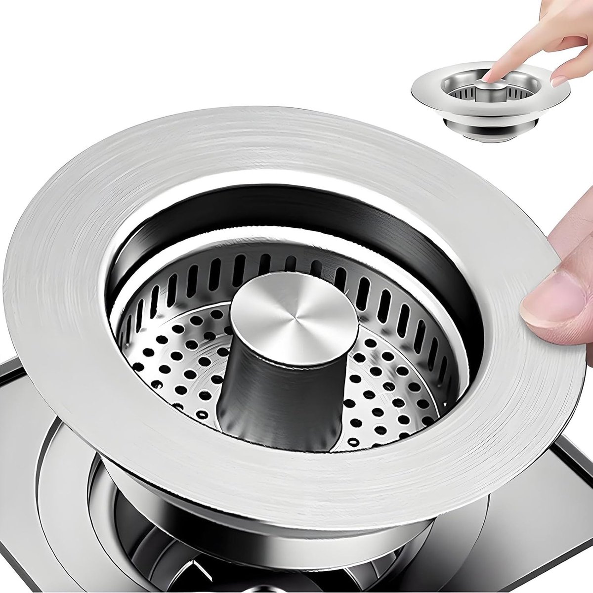 Afvoerzeef Keuken Gootsteen 3-in-1 - Roestvrijstaal - Pop-up Mechanisme - Houdt Geuren en Etensresten Tegen - ShopVlot