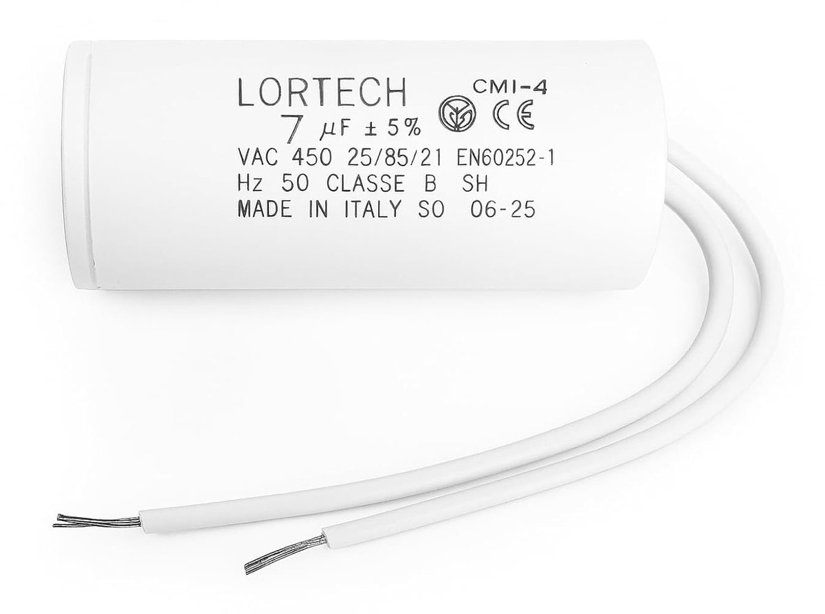 Permanente condensator 7 µF - 30 x 55 mm - met kabels 100 mm - ideale keuze voor elektromotoren - ShopVlot