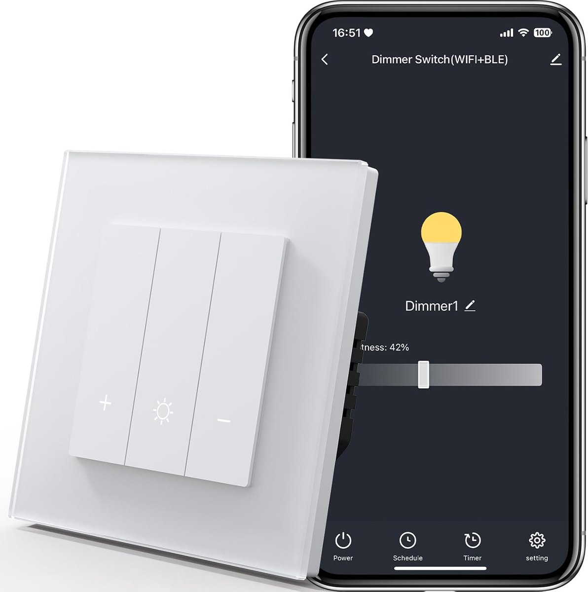 Slimme Lichtschakelaar WiFi Dimmer - Glazen Afwerking - Geschikt voor Alexa/Google Home - Eenvoudig te bedienen - ShopVlot