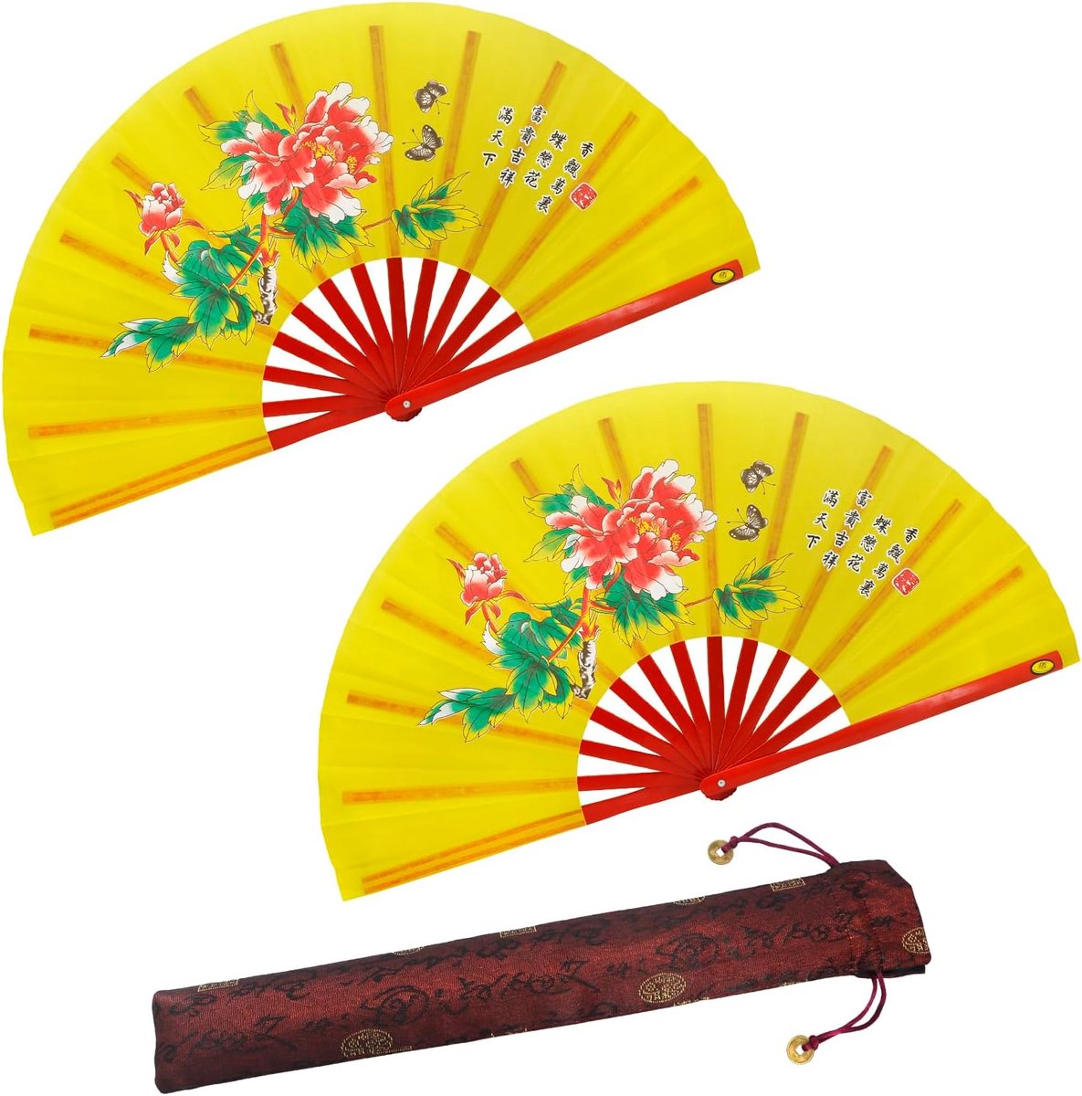 Kung Fu Tai Chi fan 33 cm - bamboe opvouwbare handventilator - pioenroos bloemontwerp - ideaal voor Tai Chi - ShopVlot