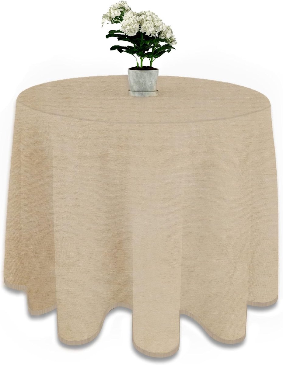 Tafellinnen tafelrok rond 100 cm - beige chenille - hoogwaardige afwerking - ideaal voor zonligbed - ShopVlot