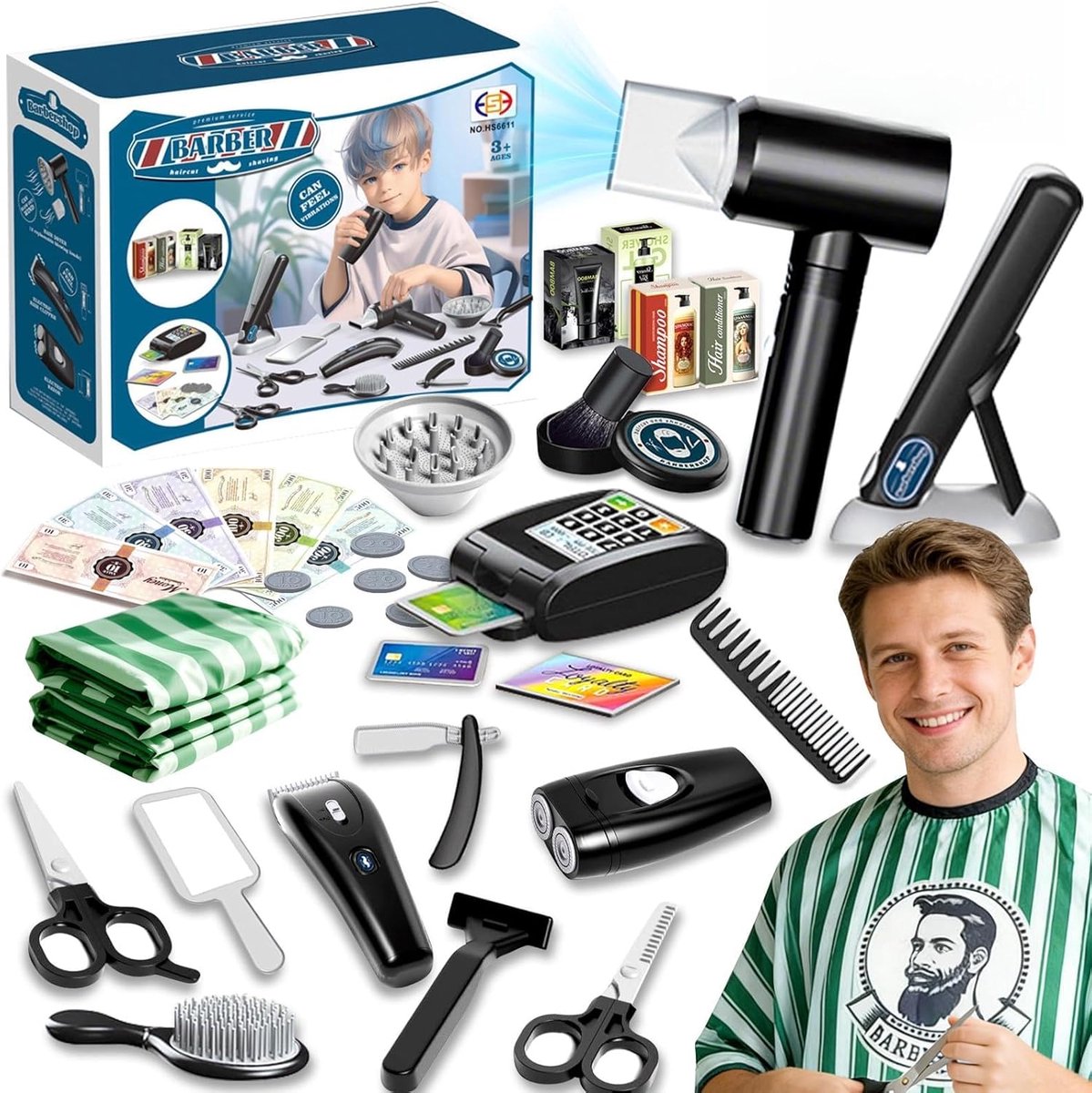 Haarstyling Set 24-delig - Haarföhn, Scheren, Accessoires - Perfect voor Rollenspel - ShopVlot