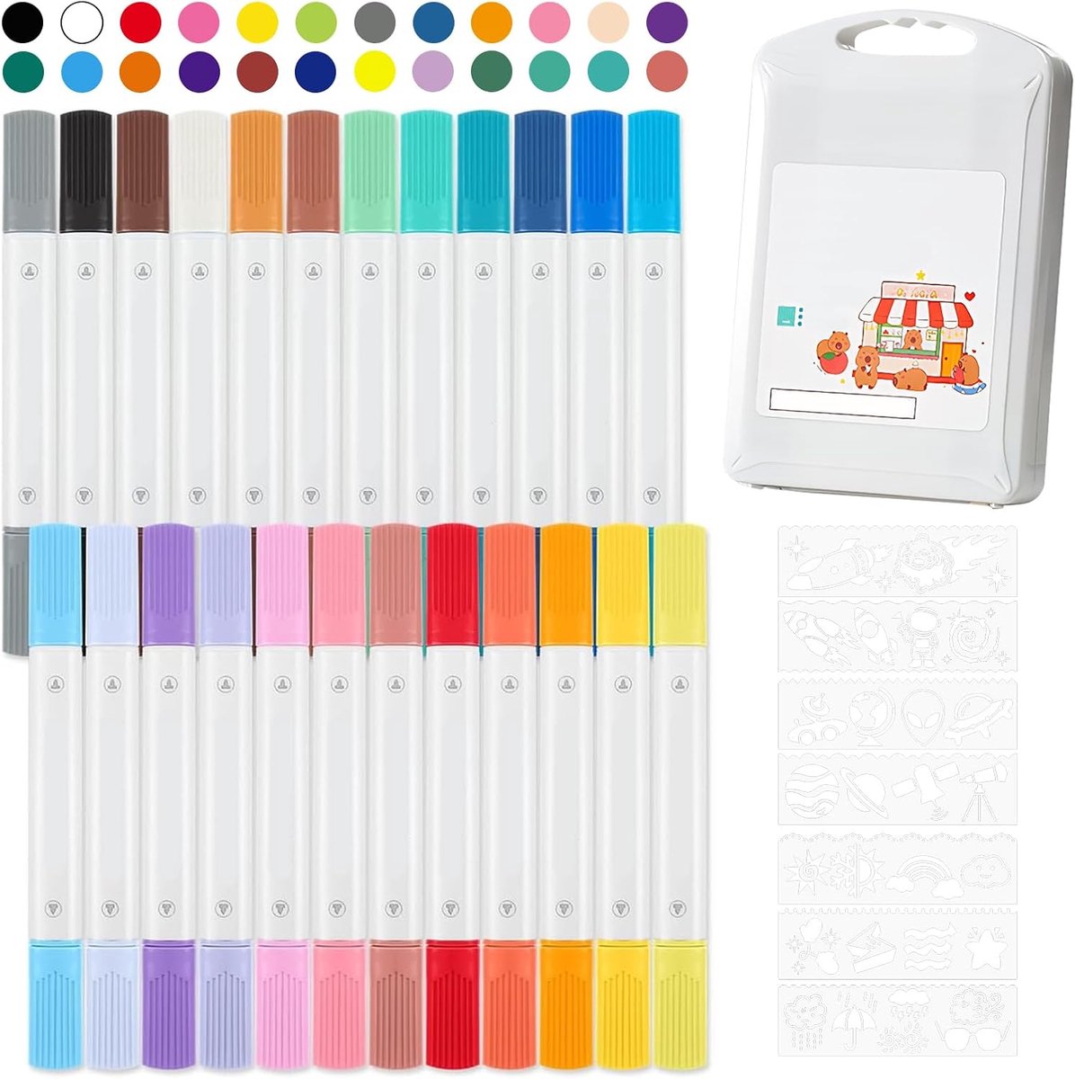 Porseleinen stiften 24 kleuren - met 8 sjablonen - vaatwasbestendig - voor creatieve DIY-projecten - ShopVlot