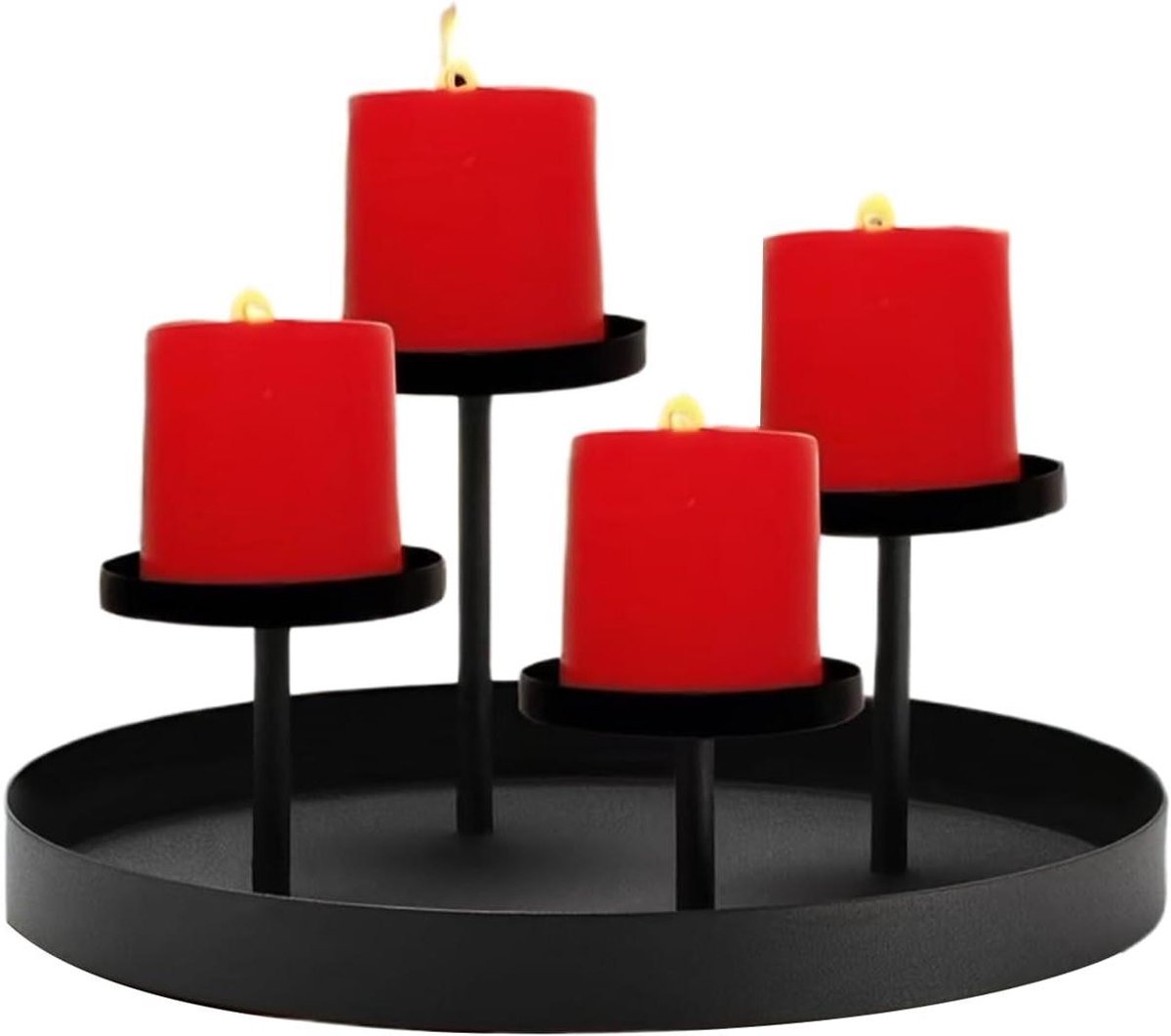 Kaarsenhouder Adventskrans - Adventskandelaar Smeedijzer - Kerstsfeer Creëren - Gelijkmatig Verdeeld Ontwerp - 21 x 21 x 5 cm - Zwart