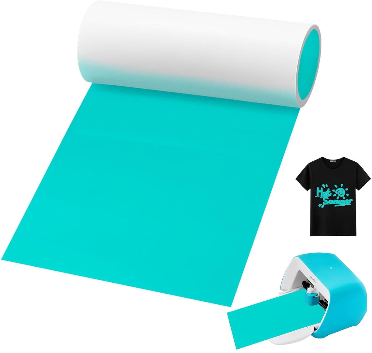 Joy Smart Iron On Vinyl Blauw Voor Stoffen, 14cm x 150cm PU Heat Transfer Vinyl Zonder Snijmat Nodig, Circut Joy Opstrijkbare Flex HTV Voor Stoffen, T-Shirts (Aquablauw)