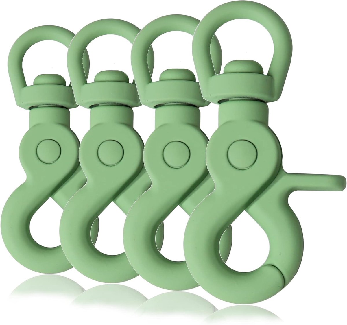 schaar-karabijnhaak snaphaak met draaischarnier 360° en siliconen coating, pastell-groen, zinkdrukgietwerk, voor hondenlijn of halsband, paracord 550, set 4, 61 mm, oog 10 mm