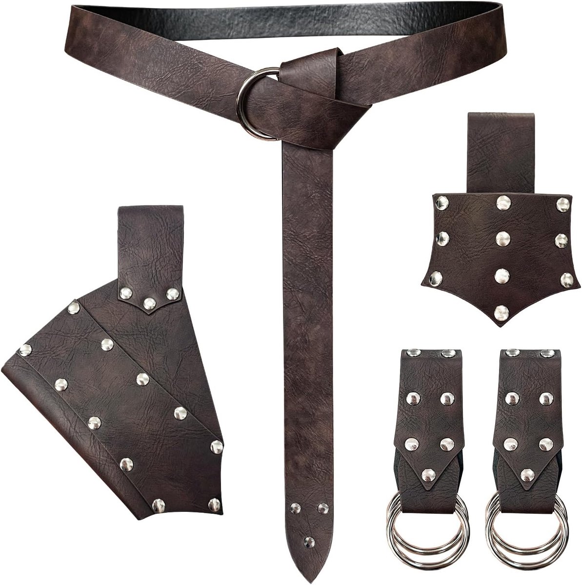 5 Stuks Middeleeuwse Riem Kostuum Accessoires Renaissance Rok Hike Viking Hoorn Riem Holster Dolk Holster Zwaard Kikker (Bruin B)