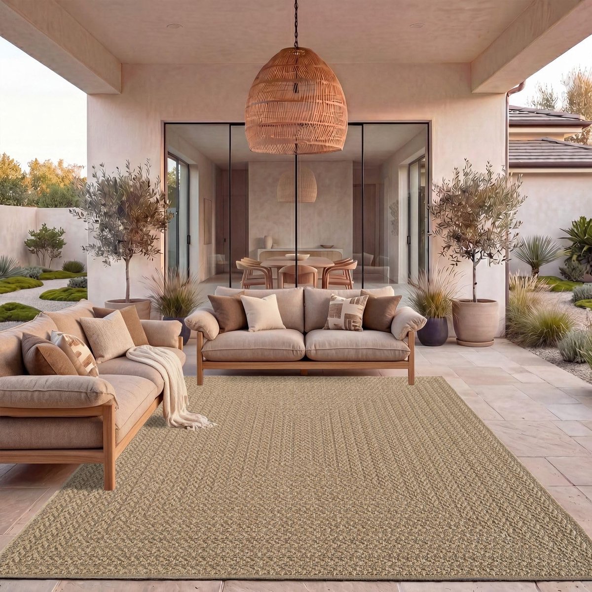 Home Buitenkleed Weerbestendig Tuin Slaapkamer Gang Natuurlijke Sisal Look Geometrisch Boho Design Modern Effen Kleur, Maat:120x170 cm