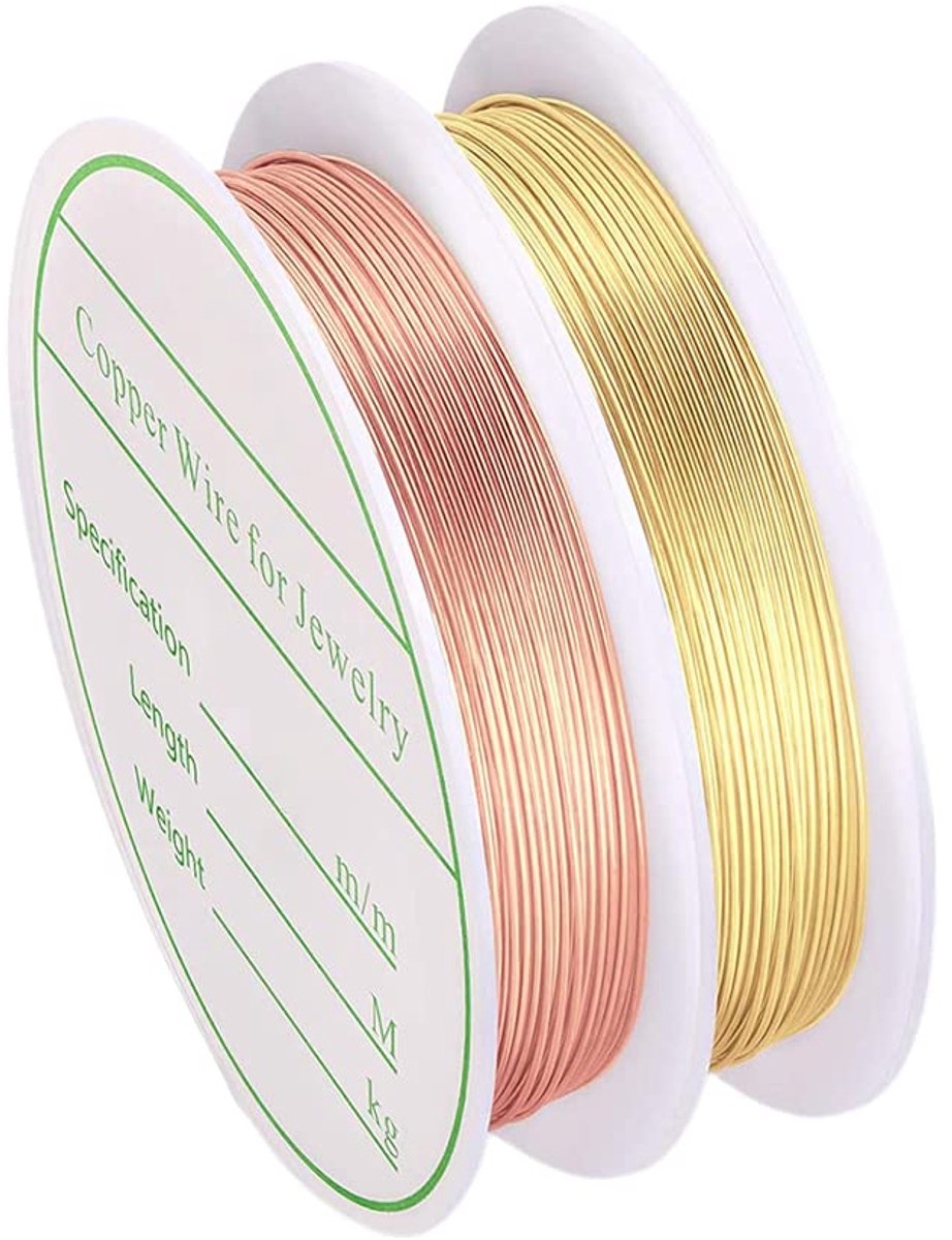 Draad, 15 m 0,3 mm koperdraad, aanslagvrij koperdraad, flexibele draad voor koperen kralen, voor armbanden, halskettingen, sieraden maken (koper en goud)