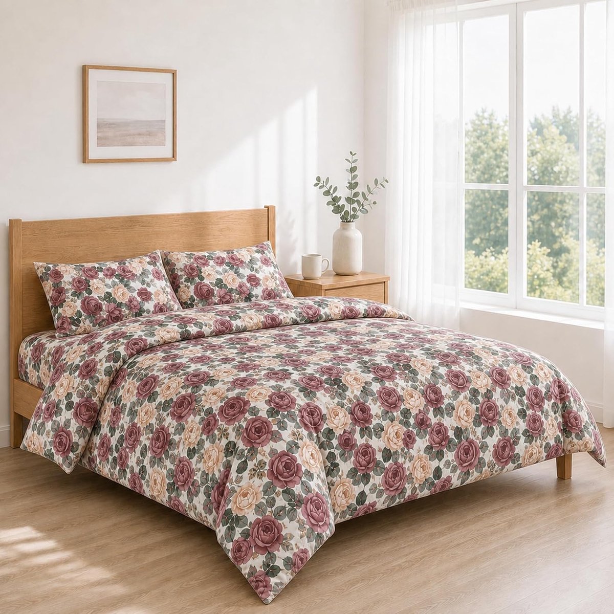 Lakenset Bedrukt 140x200+30 / 220x270 + 50x80 2PCS Floreale Rose | Zacht en licht in gebruik, met tien prints en extra grote maten tot lits-jumeaux voor een compleet en verzorgd opgemaakt bed