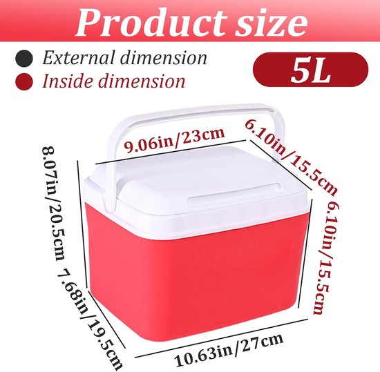 Mini Koelbox - Lunchbox Koeler - Eten Vers Houden - Dubbele Isolatie Functie - 5 Liter - Rood — afbeelding 5