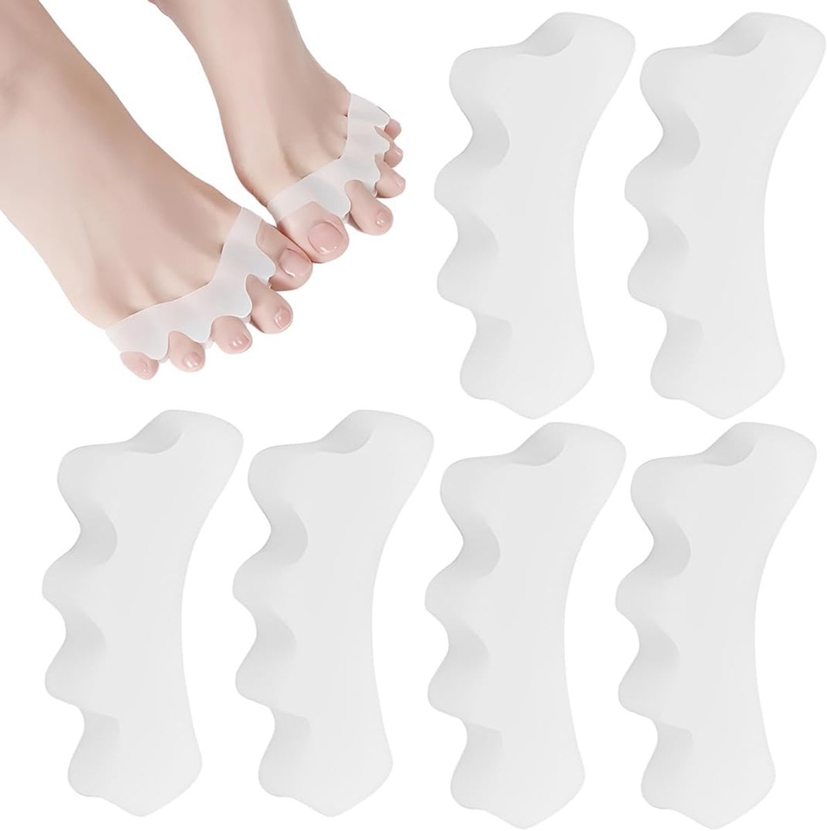 Valgus Corrector & Teenspreider – 6 verpakkingen + anti-eeltband – universele maat voor kinderen – uitlijning gekruiste tenen – teenspreider siliconen BPA-vrij