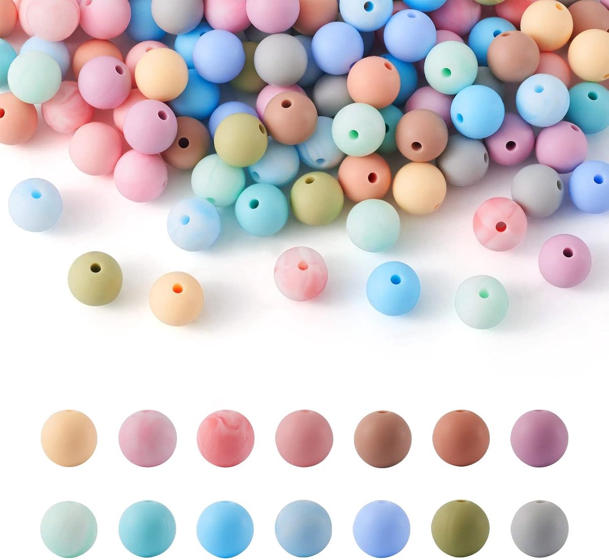 Beadthoven 140 stuks Kleurrijke siliconen kralen, ronde losse spacer rubberen tel- en sorteerkralen voor het maken van sieraden, sleutelhangers, halskettingen, gat: 1,4 mm