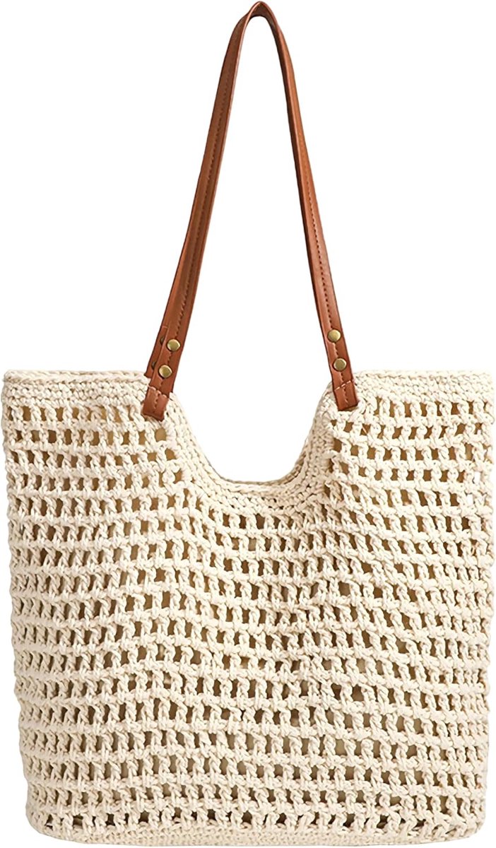 Schoudertas voor dames, strandtas, boho voor strand, vakantie en winkelen, gevlochten hobo-tas, strandtas