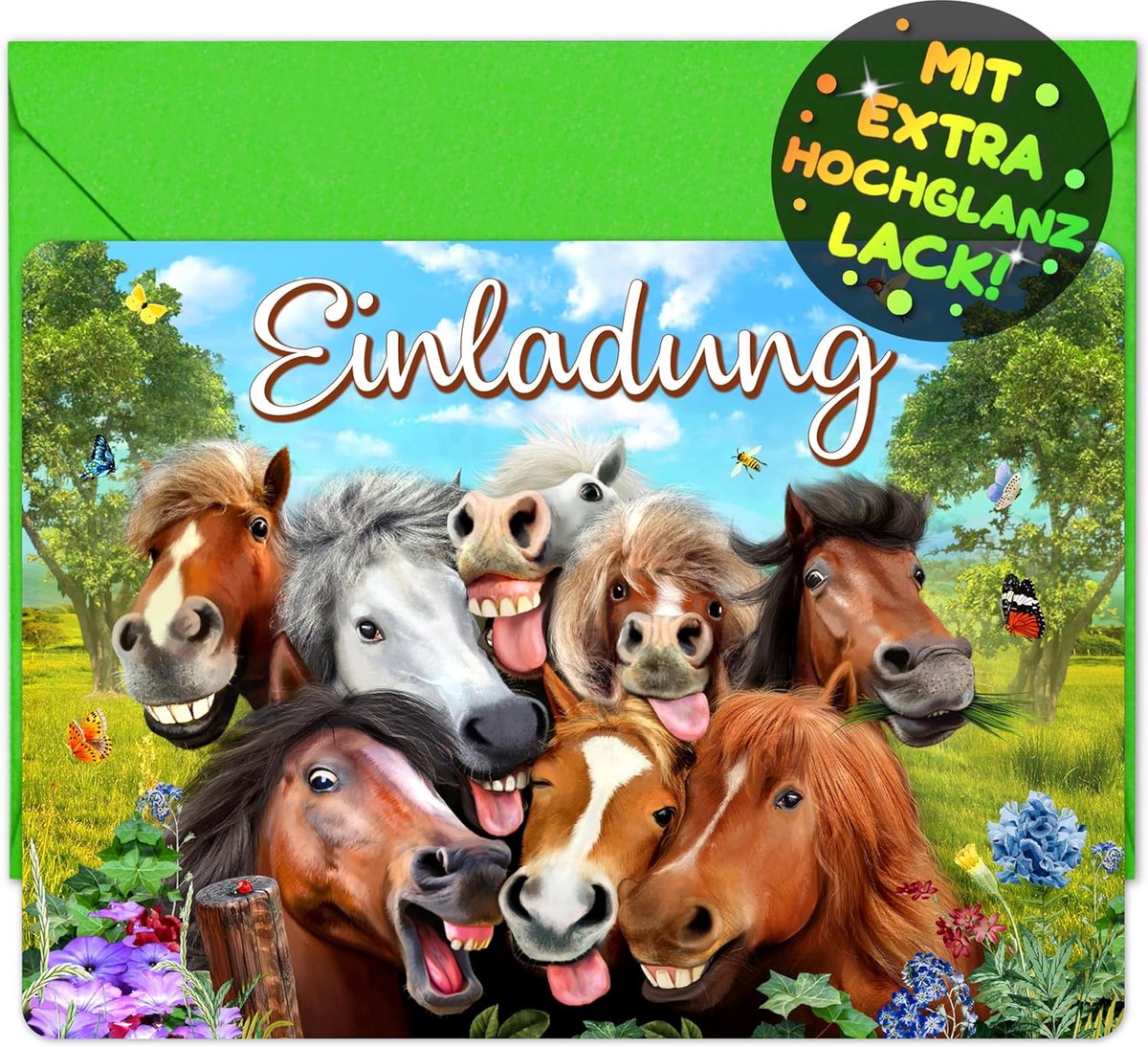 Paarden uitnodigingskaarten kinderverjaardag - 12 stuks met enveloppen - feestelijke paardenselfie ontwerpen - SnelShoppen
