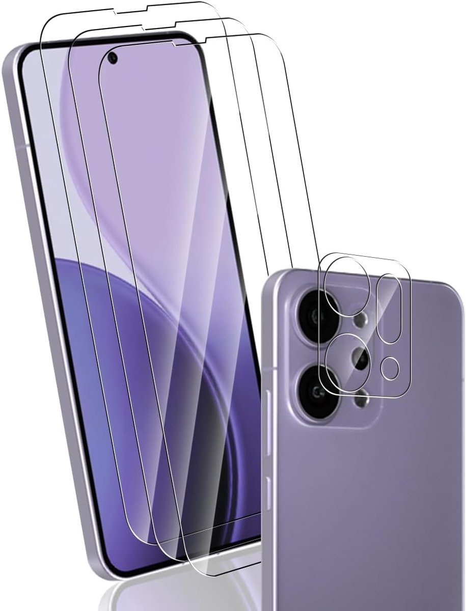 Beschermfolie voor OPPO Reno 14 Pro gehard glas, 9H gehard glas, 3 stuks, met cameralensfolie, 1 stuk, HD, transparant voor OPPO Reno 14 Pro