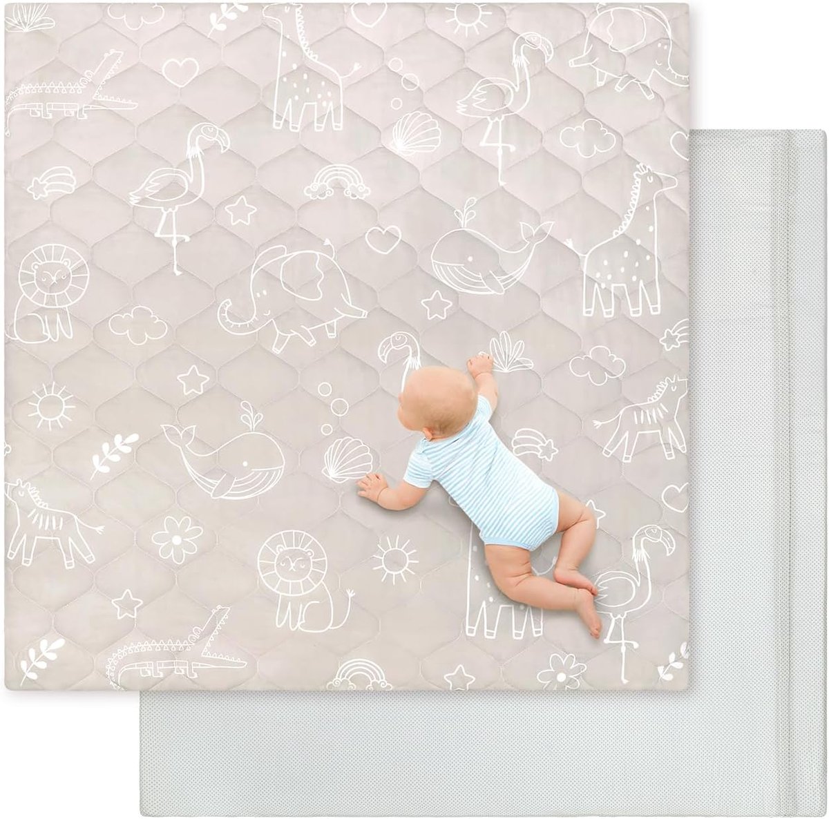 peuterspeelmat, 127 x 127 cm, afneembare wasbare hoes, extra dikke schuimvulling, antislip kruipkussen voor baby's, peuters en baby's, speeltijd voor buik