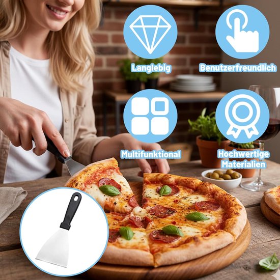 Driehoekige spatel, grillspatel, lemmet van roestvrij staal met handgreep, 12 x 12 cm, voor pizza, keuken en BBQ, spatel en deegschraper — afbeelding 3
