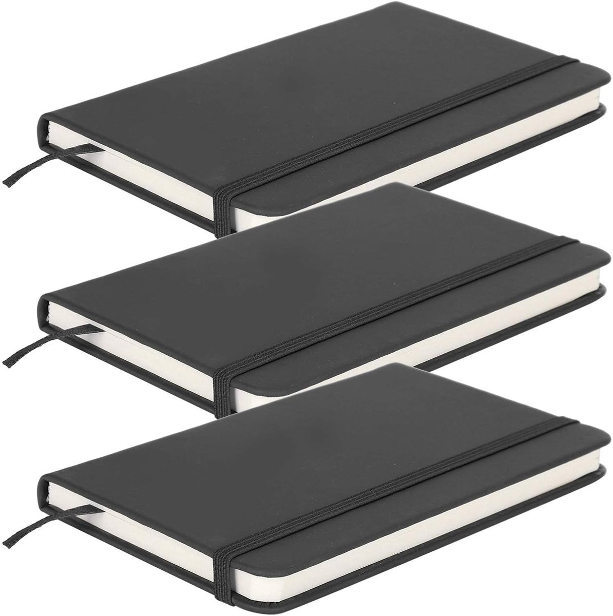 Notitieboeken Set, 3 Stuks Zakelijke Kladblokken voor Kantoor, School en Thuis, Zwart