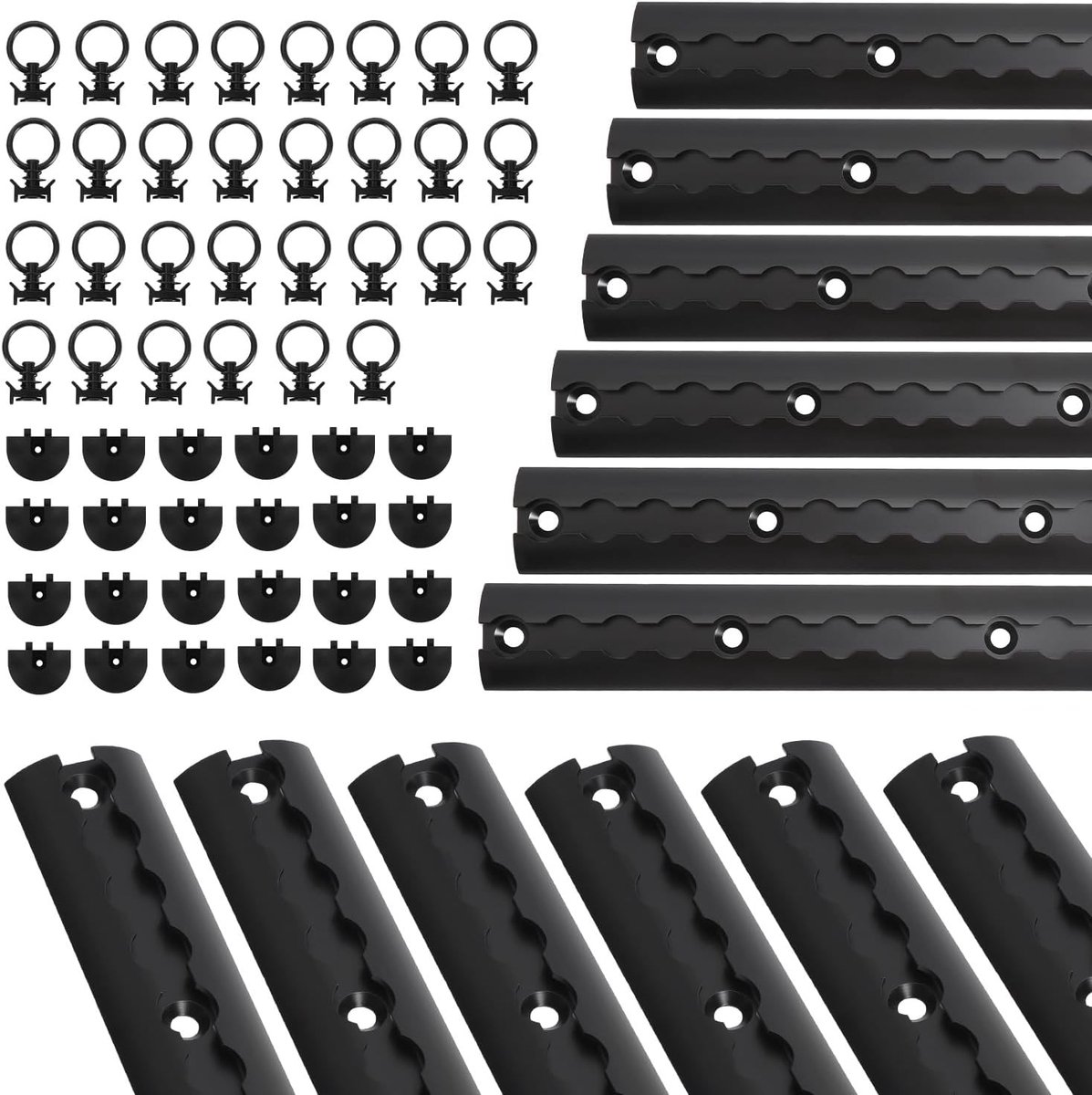 aluminium 12 x 1 m, sjorrails halfronde vorm, geanodiseerde sjorrail met 30 sjorogen en 24 eindkappen, hoge stabiliteit en duurzaamheid, voor aanhanger, vrachtwagen, camper, zwart