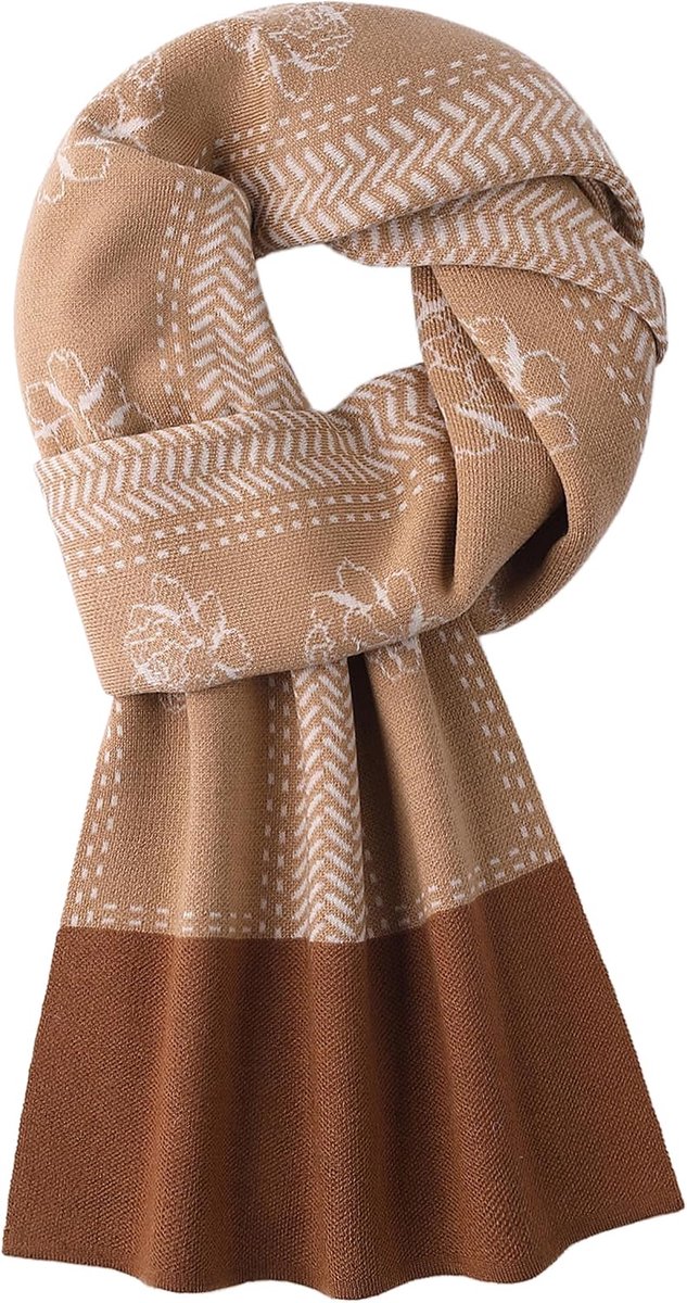 6% wol gebreide sjaal gebreide sjaal herensjaal wollen sjaal voor winter herfst casual business gentleman - gebloemd kaki & bruin, J07 gebloemd kaki en bruin, 180×30cm