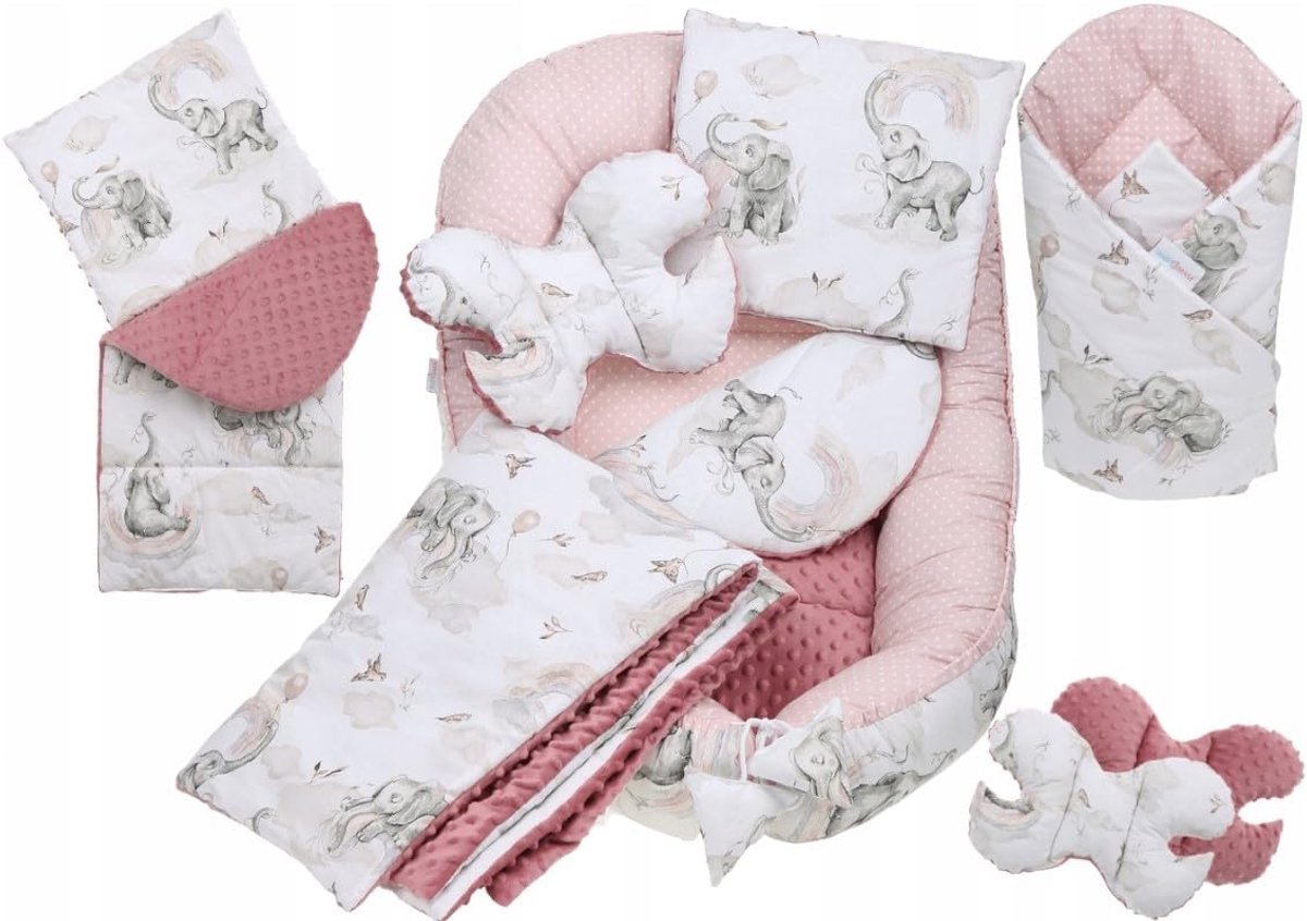 Baby nest 7-delige set - babycocoon - olifant - draagbaar nest - SnelShoppen
