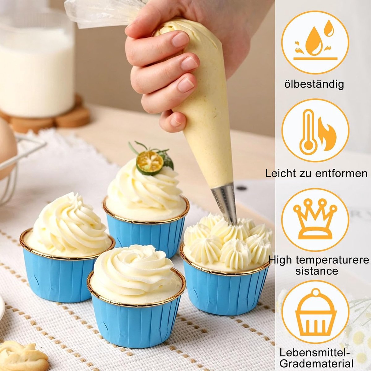 Muffinvormpjes, 150 stuks muffin cupcakevormen, bakvormpjes, muffinvormpjes, cupcake-muffinvormpjes van aluminiumfolie, papieren vormpjes, liners, wrapper papier voor bruiloft, feest (blauw)