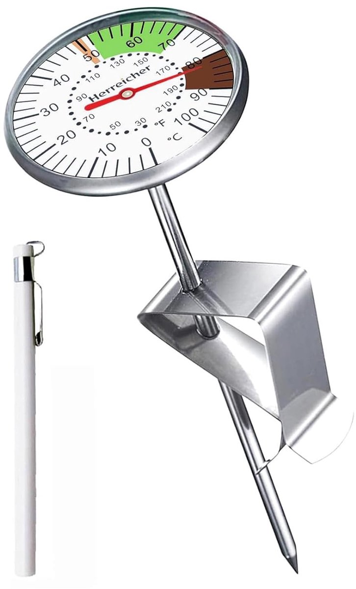 Barista met clip - 125 mm licht draagbare roestvrijstalen sonde koffiethermometer perfect koffiezetten/babymelk temperatuur latte thee vloeibare accessoires enz.