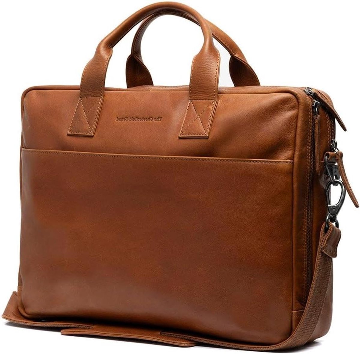 Laptoptas Leer - Aktetas Documententas - Zakelijk Gebruik - Gevoerd Laptopvak - 38 x 28 x 9 cm - Cognac