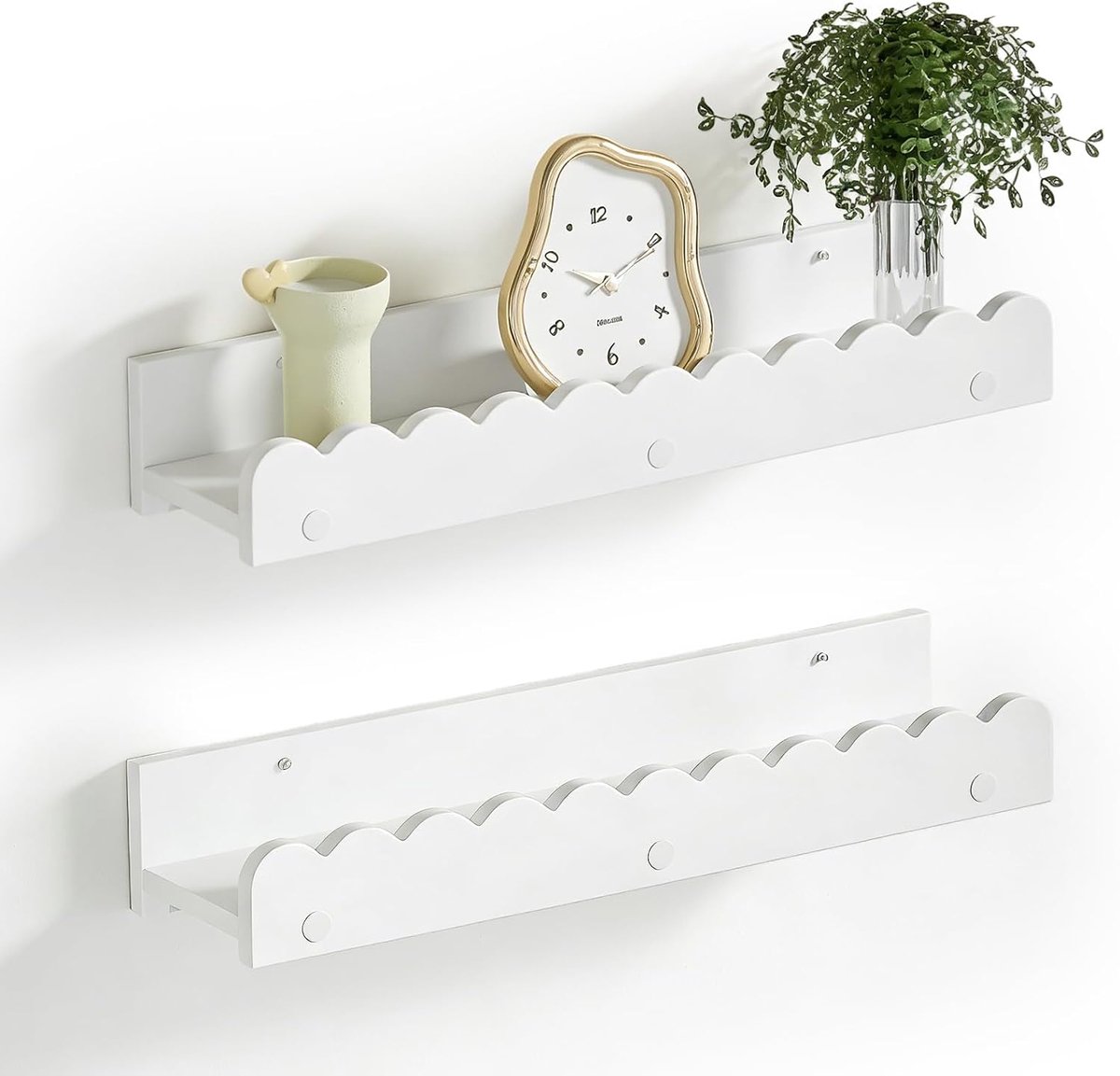 Wandplank van pvc, 2 stuks, 40 cm, witte fotolijst met lip voor fotolijsten en boeken, wolken, wandplank voor slaapkamer, woonkamer, keuken en hal (wit)