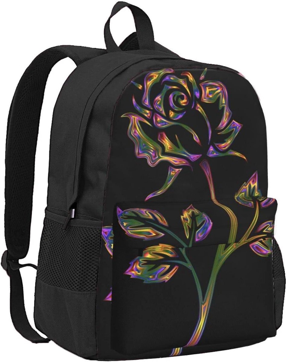 Bloemen Laptop Rugzak - Reisrugzak Luiertas - Dagelijks Gebruik - Verstelbare Banden - Groot Formaat - Zwart Goud