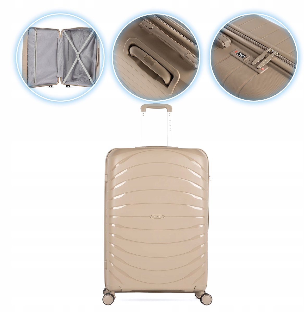 KADVA Brava 115L Grote harde reiskoffer met 4 Zwenkwielen - Beige