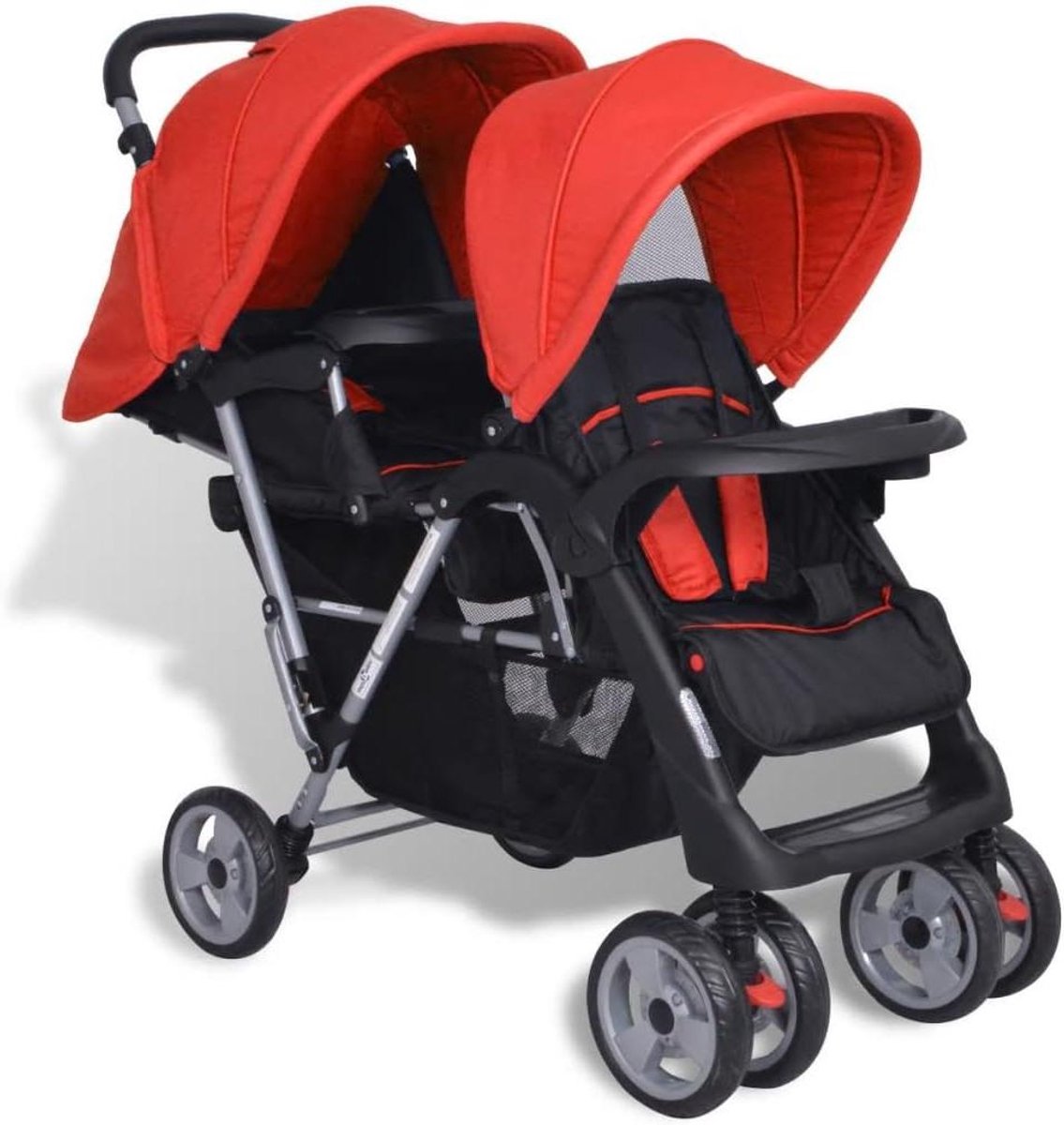 Kinderwagen Duowagen - Tweelingbuggy Reisbuggy - Twee Kinderen Vervoeren - Dubbel Zitje Inklapbaar - 118 x 41 x 108 cm