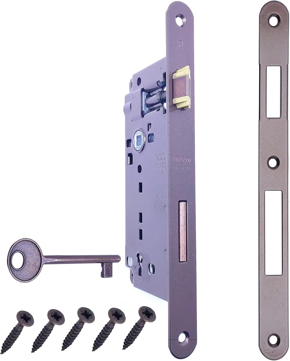 Recessed lock for interior door AGB series Patent Large (Fri. 22 x 238, In.90, En. 50, Qu.8, chain lock, brown) - ShopVlot