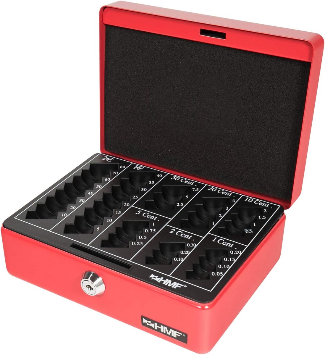Geldcassette Euro muntbord 20 x 16 x 9 cm - rood - met cilinderslot - veilig en draagbaar - ShopVlot