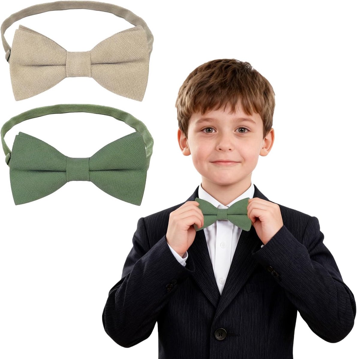 Kinderen vlinderstrikje 2-pack - beige en saliegroen - verstelbaar - perfect voor feestjes - ShopVlot
