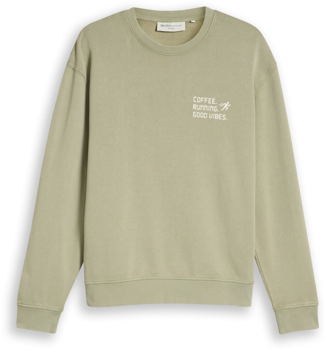 Tom Tailor Denim - Sweatshirt met print in relaxte pasvorm - Maat XL - dark sage green