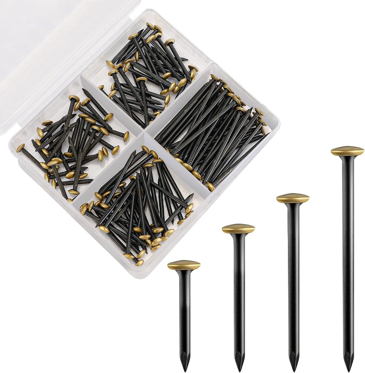 Foto spijkers 120-delig - 20/25/30/40 mm staal - gouden decoratieve kop - hang zonder boren - ShopVlot