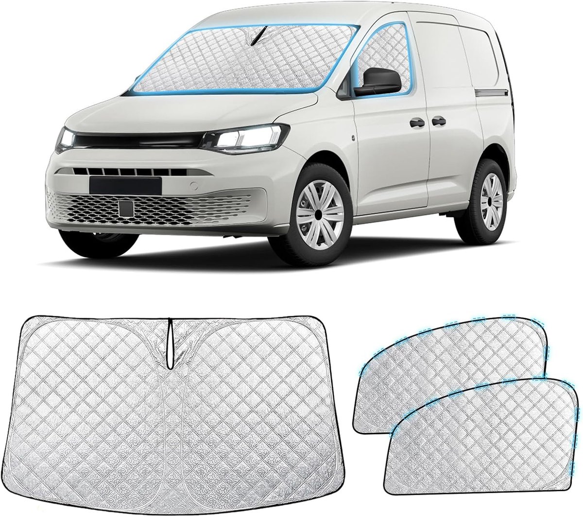 Zonnescherm Auto Voorruit VW Caddy - Set van 3 - Aluminium Fleece - UV- en Privacy Bescherming - ShopVlot