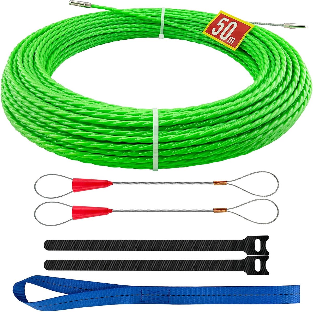 Kabelretracering hulp 50 m - 4,5 mm trekdraad spiraal - met 2 geleidingsveren - eenvoudig kabel trekken - ShopVlot