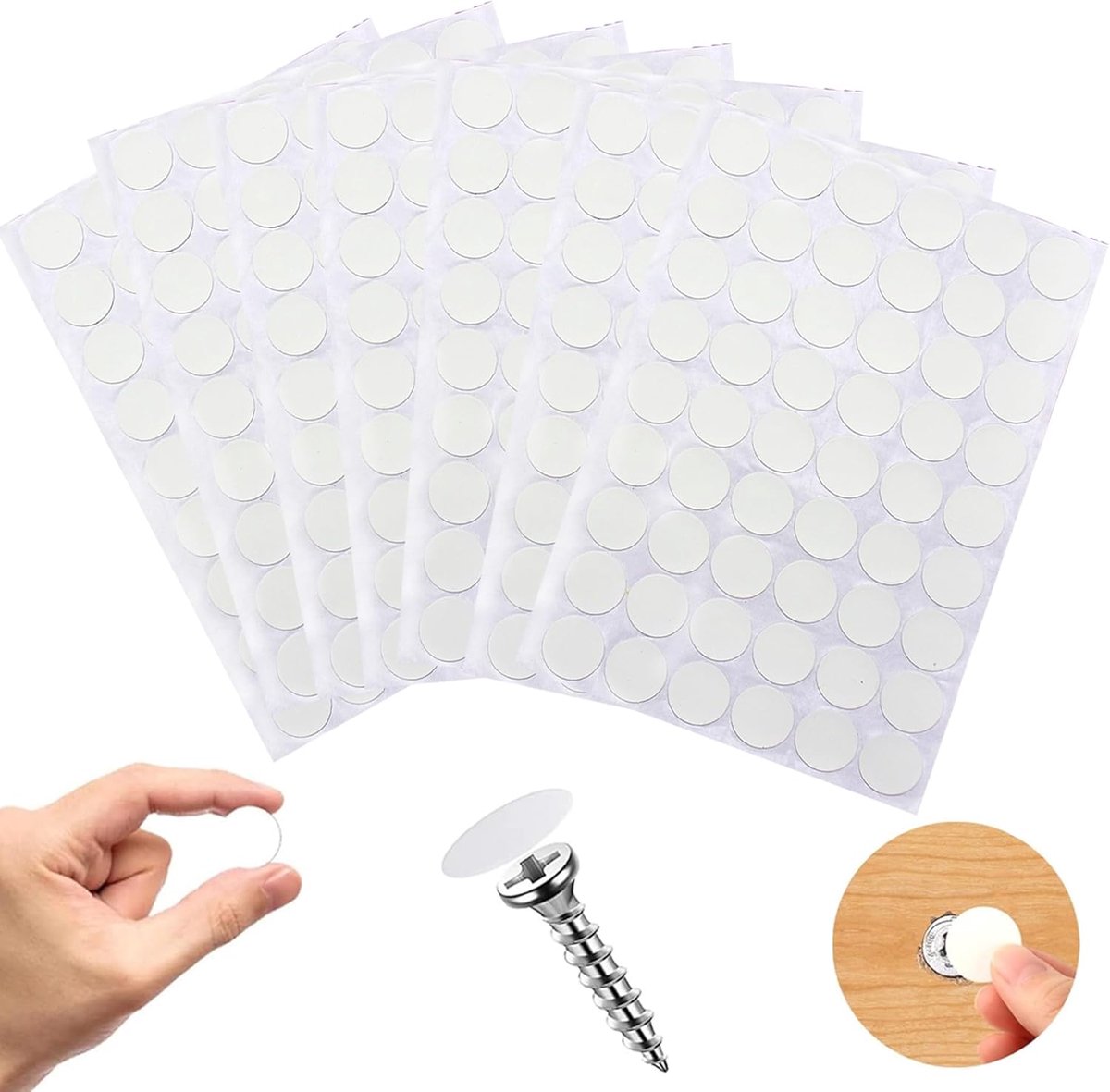 Ronde schroefkappen 372 stuks - zelfklevend wit - waterdicht - perfect voor meubelreparaties - ShopVlot