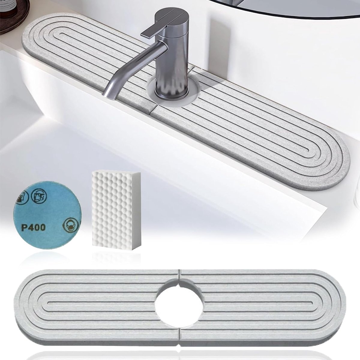 Afvoermat 40x10cm - Waterabsorberende steen - Sneldrogend - Ideaal voor keuken en badkamer - ShopVlot