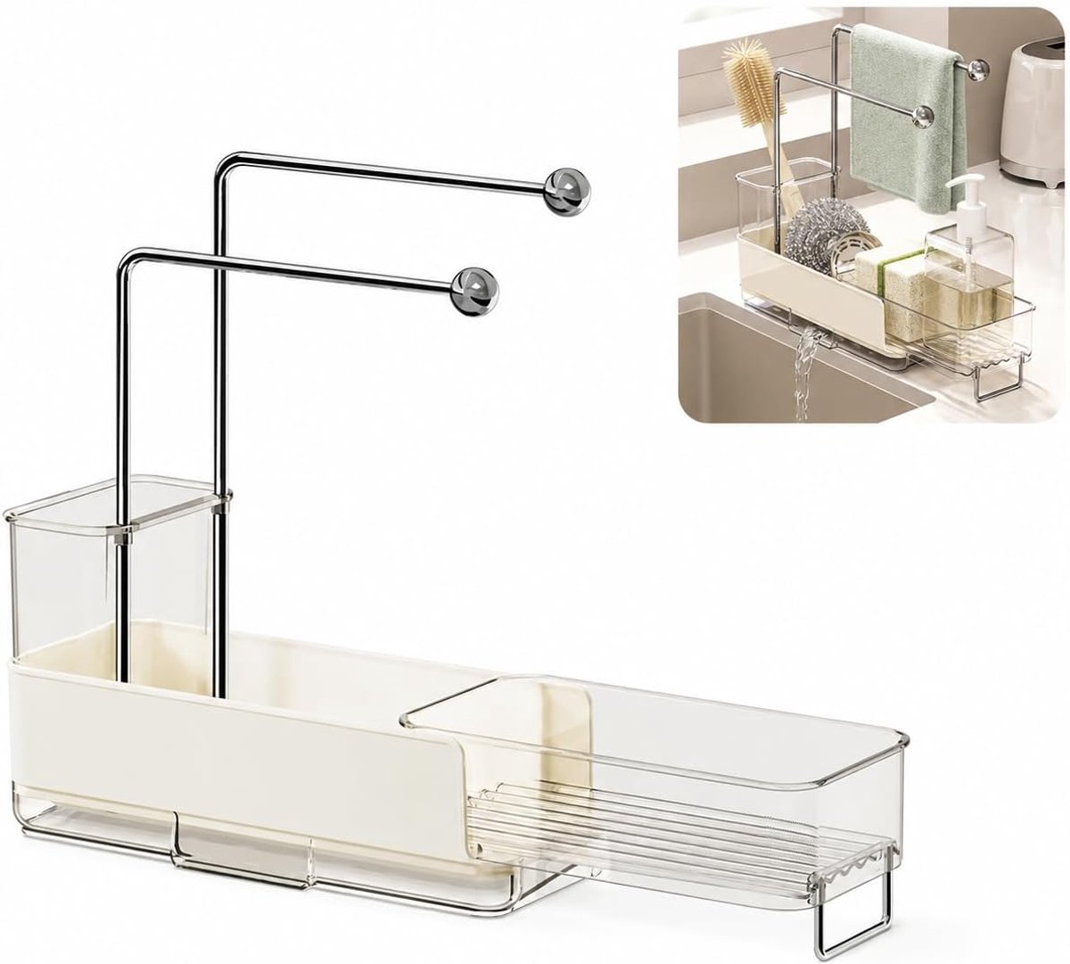 Spoelbakorganizer uittrekbaar - wit - met uitneembare afdruipbak - voor optimale keukenorganisatie - ShopVlot