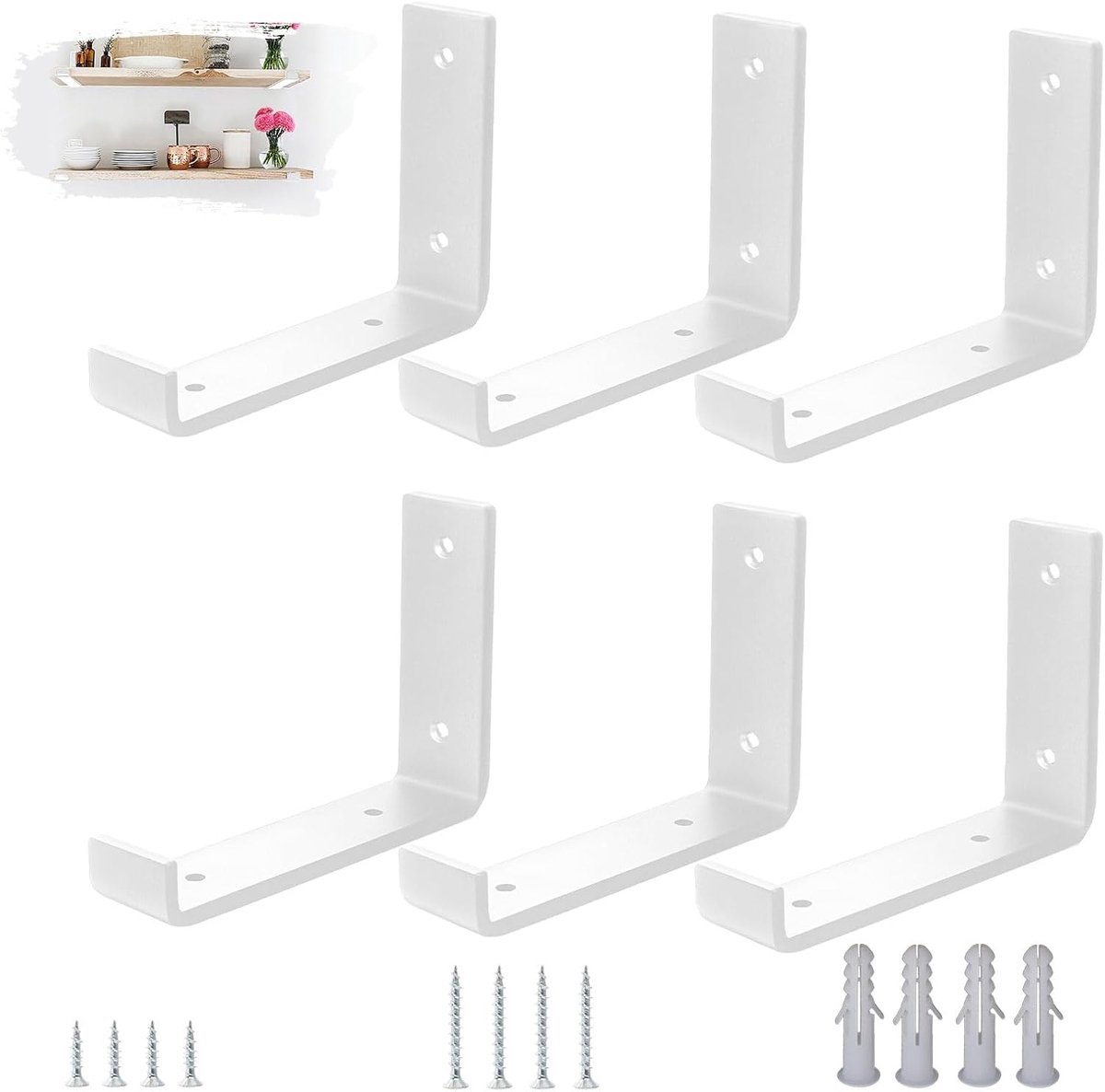 Stellingdrager 6-Delig - Stevige Stalen L-Vormige Wandsteun - Voor Zware Opslag tot 45kg - ShopVlot