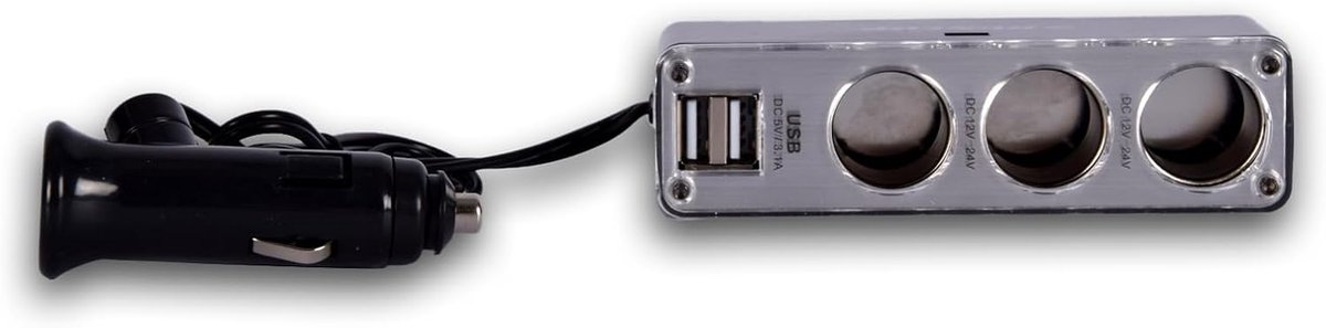 Autolader met 5 Poorten - 2 USB Poorten, 3.1A - 50cm Kabel - Perfect voor in de Auto - SnelShoppen
